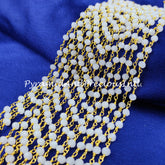 White Agate Beaded Rosary Chain, 3.5-4mm Beaded Gold Plated Chain, Jewelry Findings, Women Chain – SELLING BY FOOT